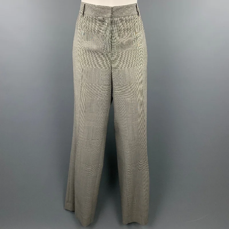 AKRIS Size 10 Grey Glenplaid Gabardine Wide Leg Dress Pants Casual Plaid Pants