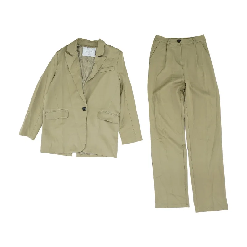 Khaki Solid Blazer and Pants Set Soft Cotton Pants