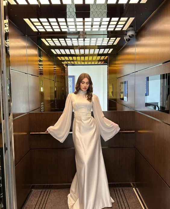 White High Neck Long Sleeves Formal Party Dress,DP1064 Tunics Bestseller popular