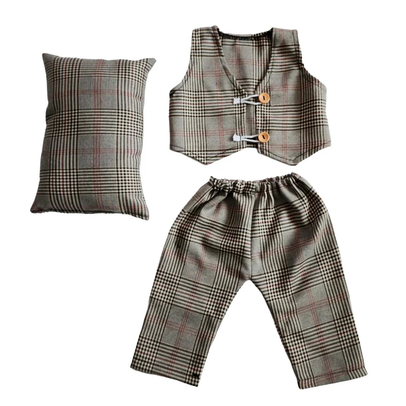 Baby Photography Props Baby of Pillow Vest Pants for Party Holidays Anniversary Gray Large Plaid Wide-Legged Palazzos