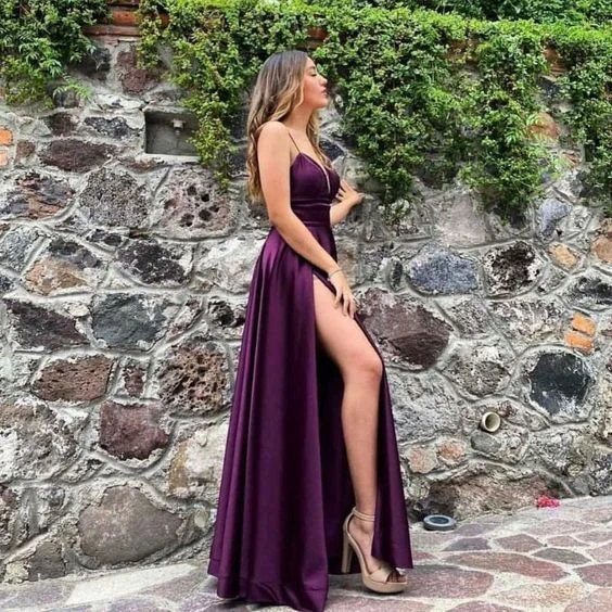 Sexy Purple Long Prom Dress Party Dress With Split,DS4781 Tunics stripes playful
