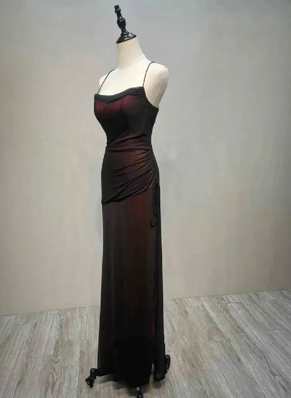 Black and Red Straps Long Simple Party Dress, Black and Red Prom Dress Tunics Formal black