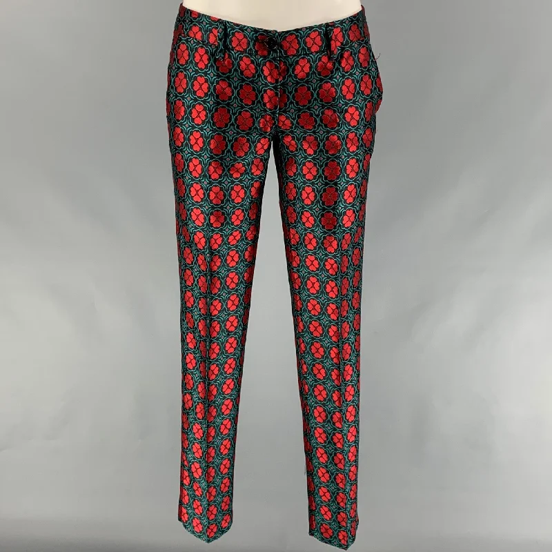 LOVE MOSCHINO Size 4 Black & Red Jacquard Polyester Dress Pants Elegant Dress Pants