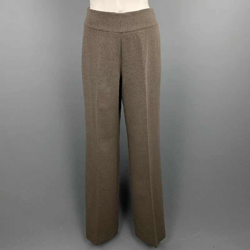 AKRIS Size 4 Olive Wool / Nylon High Waisted Wide Leg Dress Pants Classic Cropped Pants