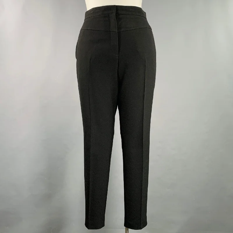 AKRIS Size 12 Black Polyester Blend Flat Front Dress Pants Relaxed Lounge Trousers