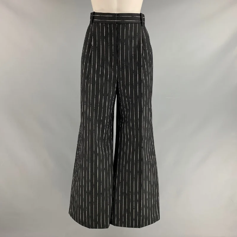 ALEXANDER MCQUEEN Size 2 Black White Wool chalk stripe Pleated Dress Pants Slim-Fit Leggings