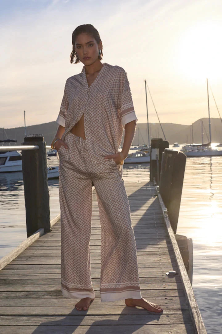 STAPLE THE LABEL - SOLEIL DRAWSTRING PANTS - Beige Trendy Wide-Leg Pants