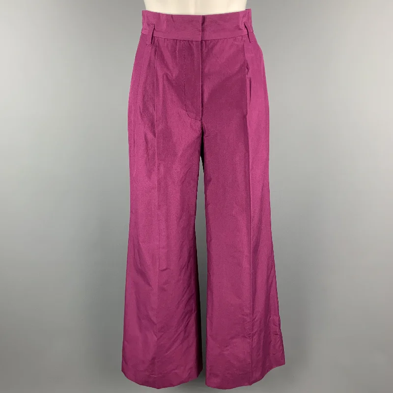MARC JACOBS Size 0 Purple Cotton Pleated Wide Leg High Waist Dress Pants High-Waist Yoga Pants