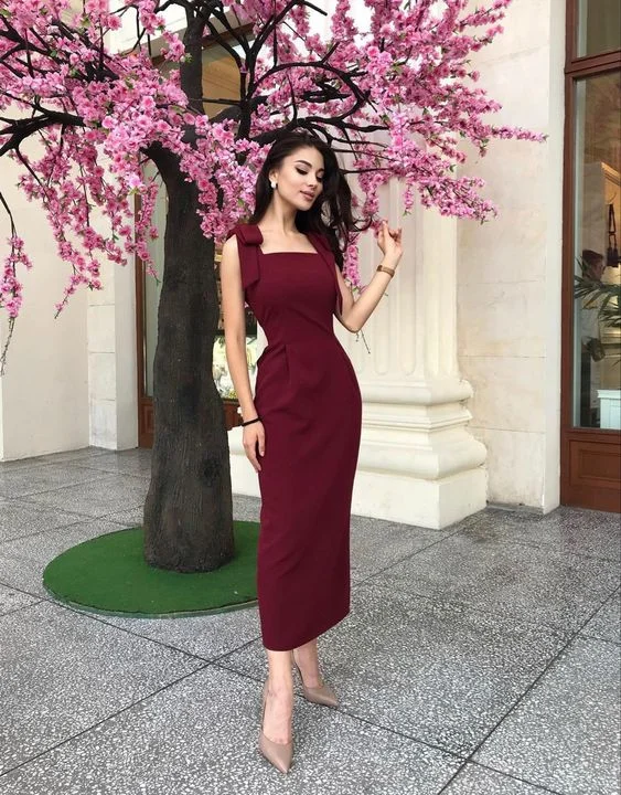 Simple Midi Length Prom Dress Elegant Party Dress cc283 Bodycon Fitted Nightout