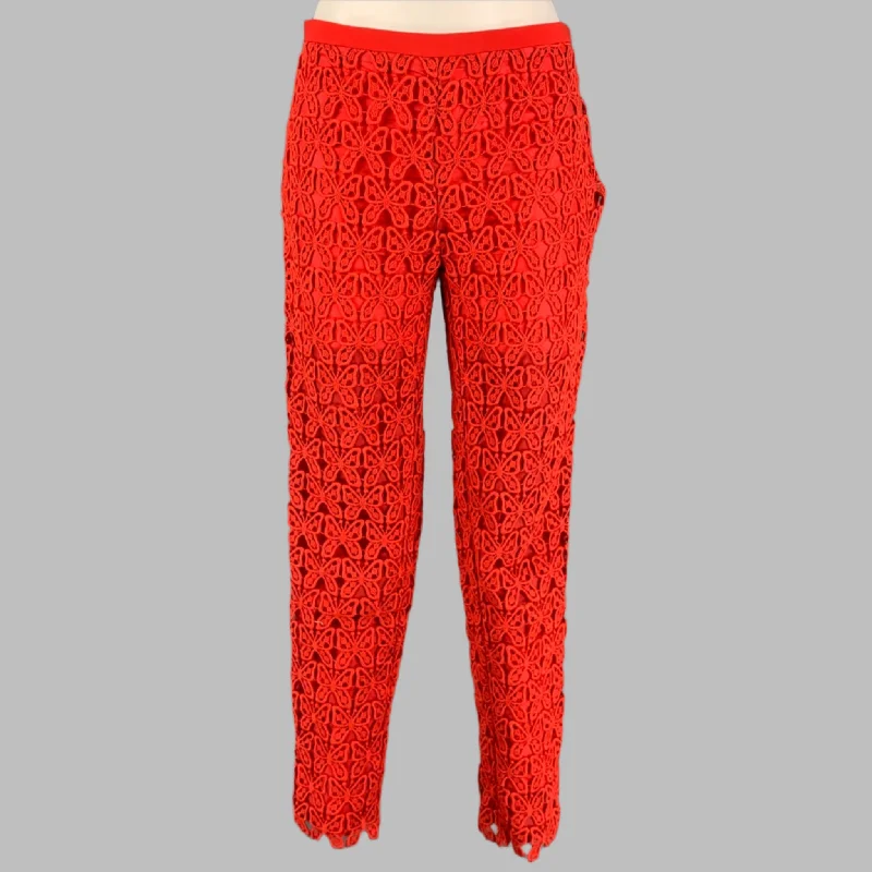 MOSCHINO Size 6 Orange Coral Triacetate Blend Guipure Lace Slim Dress Pants Casual Plaid Pants