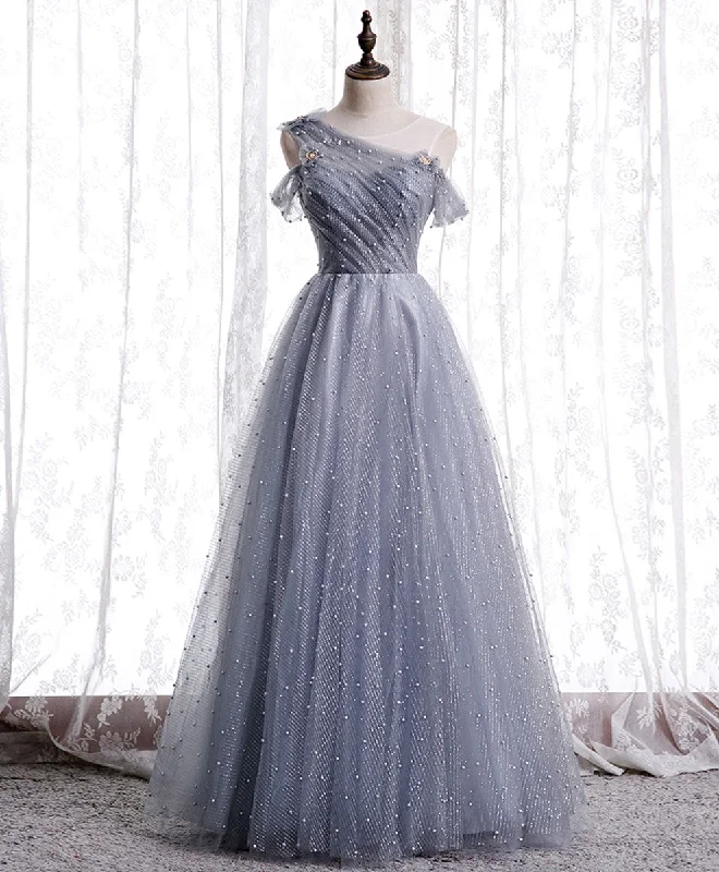 Gray Aline Long Prom Dress, One Shoulder Gray Formal Party Dresses Tunics Essential wardrobe