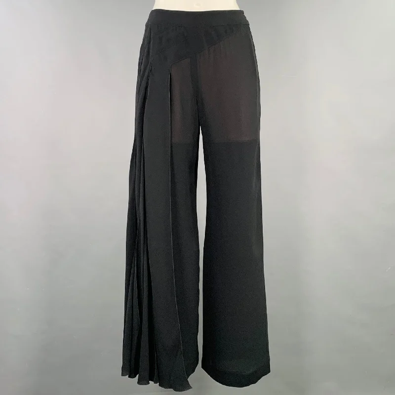 CHANEL 1999 Size 4 Black Silk Wide Leg Dress Pants Trendy Printed Leggings
