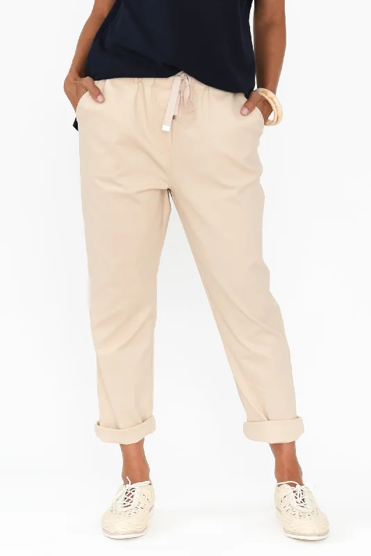 Kenzie Cream Drawstring Pants Relaxed Casual Leggings