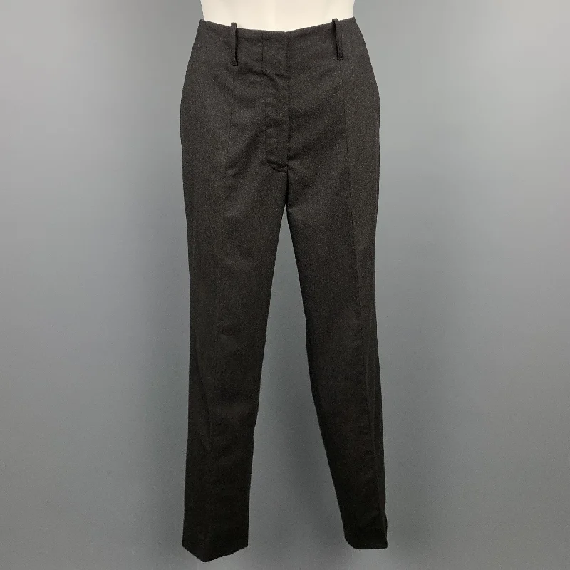JIL SANDER Size 0 Charcoal Virgin Wool Straight Leg Dress Pants High-Waist Jogger Pants