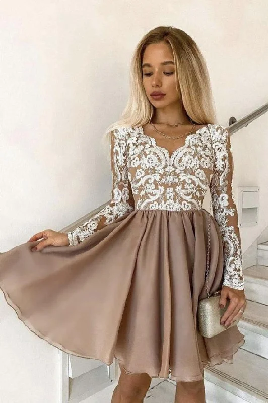 Cute lace short prom dress A line party dress  C1342 Tunics Yoga stretchy