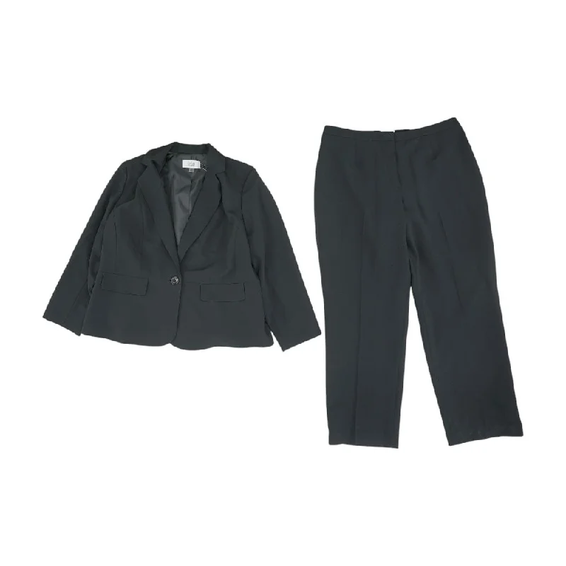 Black Solid Blazer and Pant Suit Comfy Zip-Up Pants