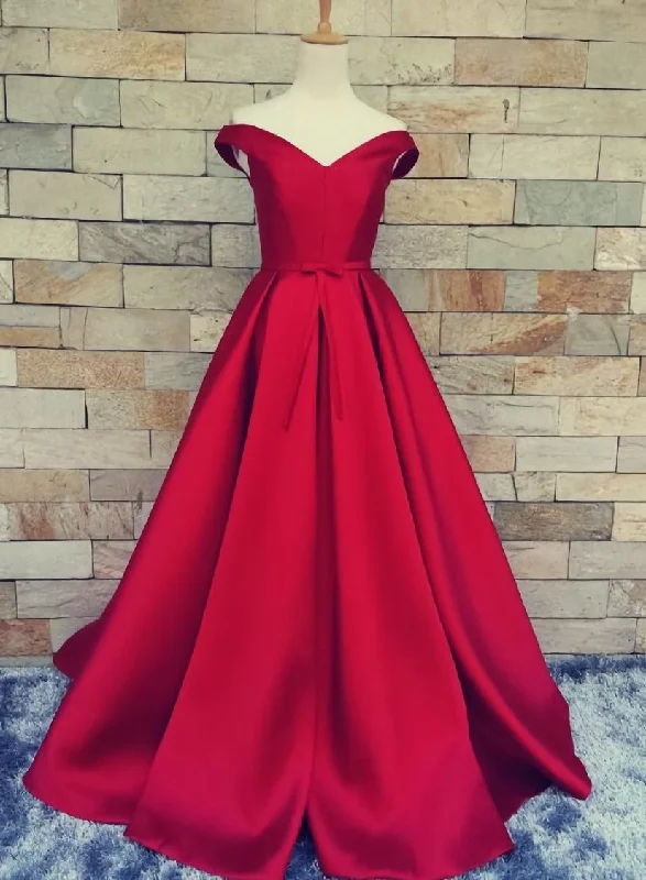 Satin Off the Shoulder Long Party Dress, Junior Prom Dress Tunics Running lightweight