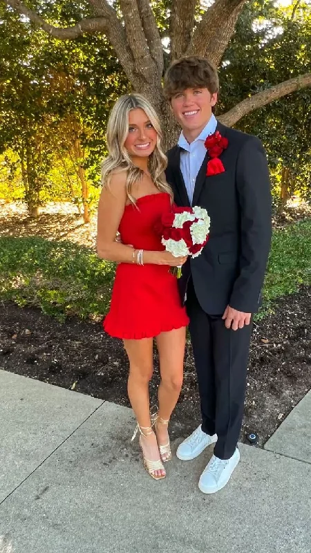 Red Strapless Short Homecoming Dress,Birthday Party Dress      cg25067 Tunics Spring floral