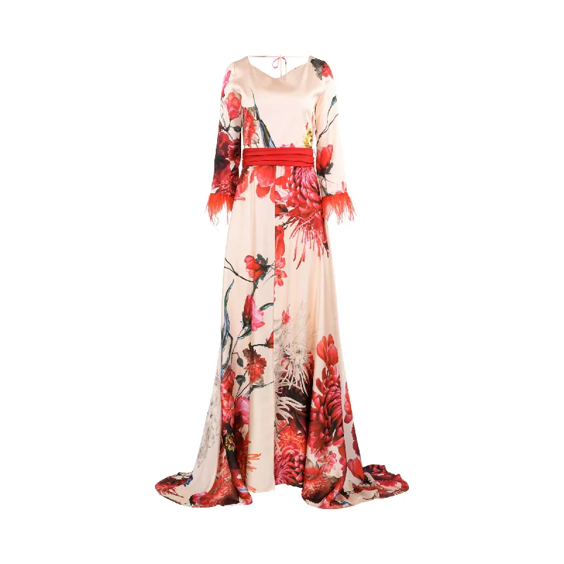 Mischalis Atelier Women's Floral Long Dress Turtleneck Warm Winter