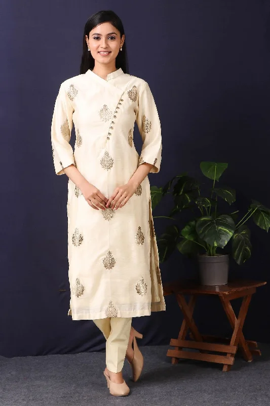 50Z428-RO Summer Linen Kurta in Cream Color With Cotton Stretch Pant Soft Wool Pants