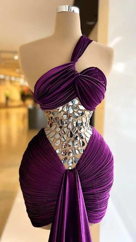 Dark Purple Vevet Party Dress Sexy Prom Dress,DS4882 Tunics Short Trendy
