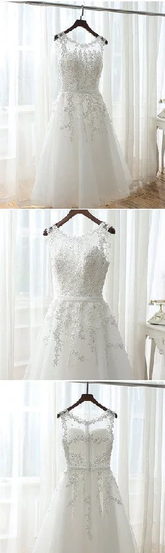 Lovely Tea Length White Tulle And Lace Round Neckline Party Dresses, White Formal Dresses Homecoming Dresses       cg23697 Tunics Favorite customer