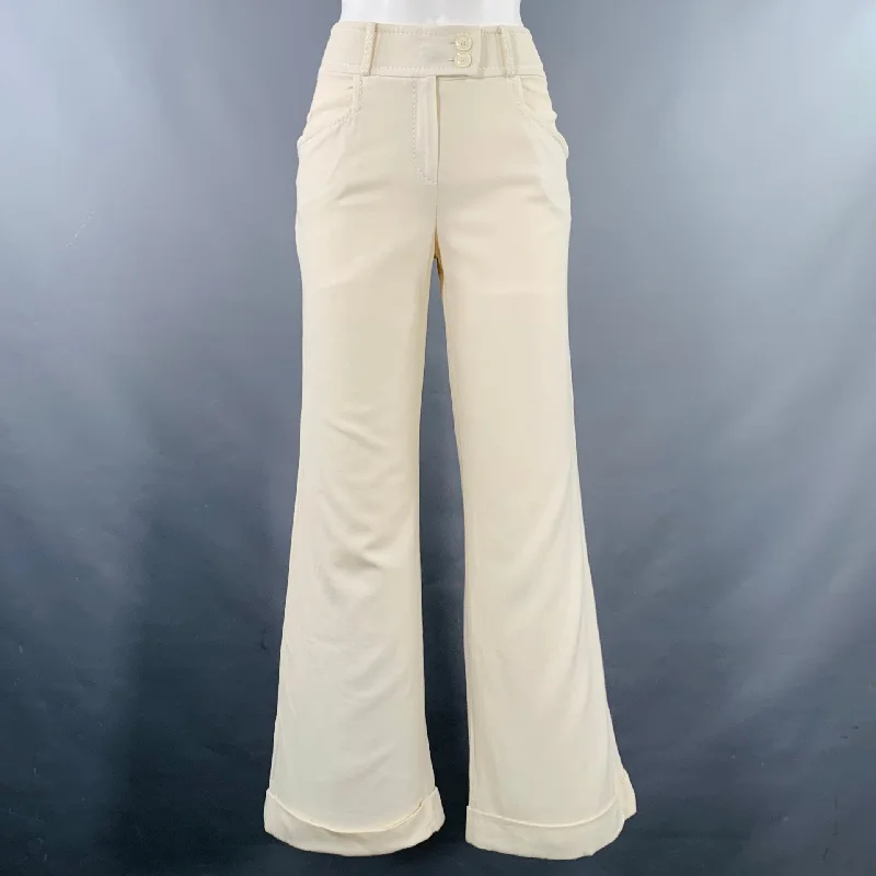 CHRISTIAN DIOR Size 4 Cream Viscose Blend Wide Leg Dress Pants Modern Bootcut Pants