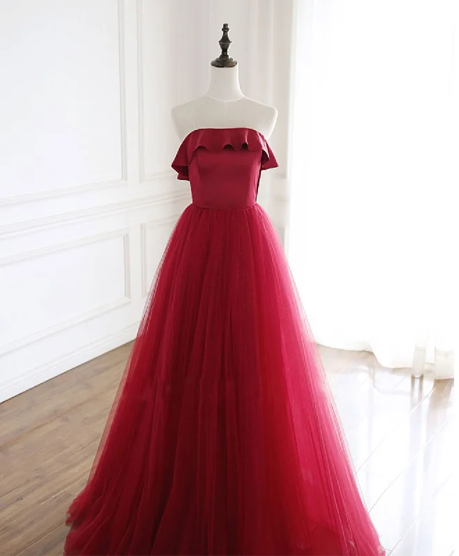 Burgundy Tulle Long Prom Dress, A line Burgundy Formal Party Dress Tunics Favorite customer