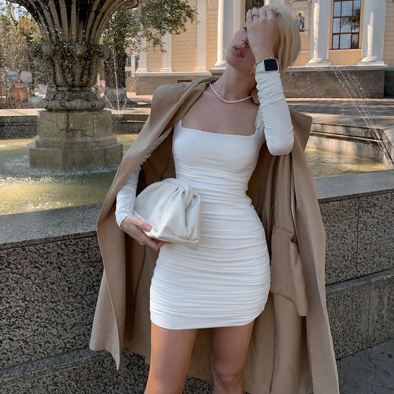 Julia Fashion - Fashion Women Casual Long Sleeve Party Dress Bodycon Fitted Nightout