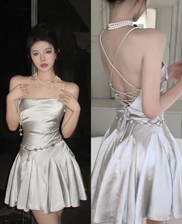 Retro Mini Dress for Women Sleeveless Sexy Party Dress Homecoming Dress      cg25235 Tunics Wedding white