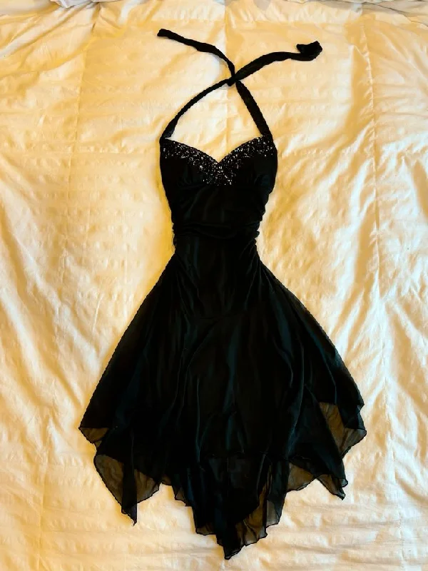 Vintage black short party dress chiffon homecoming dress    cg25391 Tunics Chinos classic