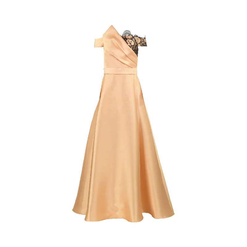 Mischalis Atelier Women's Beige Long Dress Crew Neckline Sporty