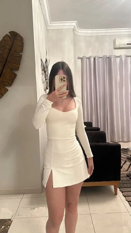White long sleeves elegant party dress homecoming evening dress      cg25297 Tunics Office stylish