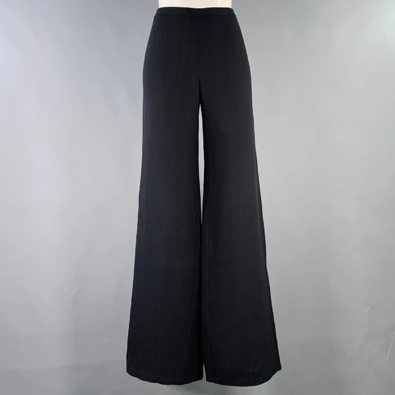 CALVIN KLEIN COLLECTION Size 8 Black Silk Blend Wide Leg Dress Pants Classic Cropped Pants