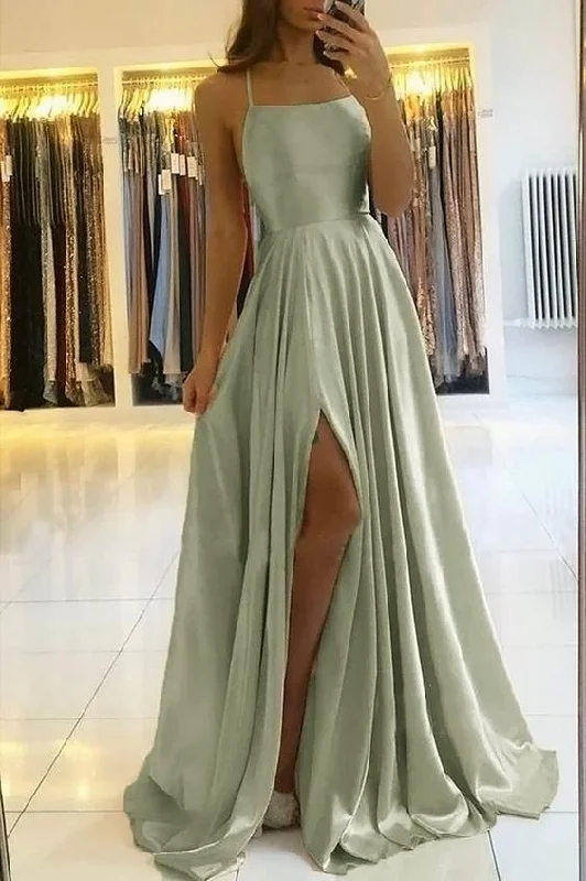 Simple A Line Sage Green Long Prom Dress With Slit Evening Party Dress ,DS4533 Tunics Top rated