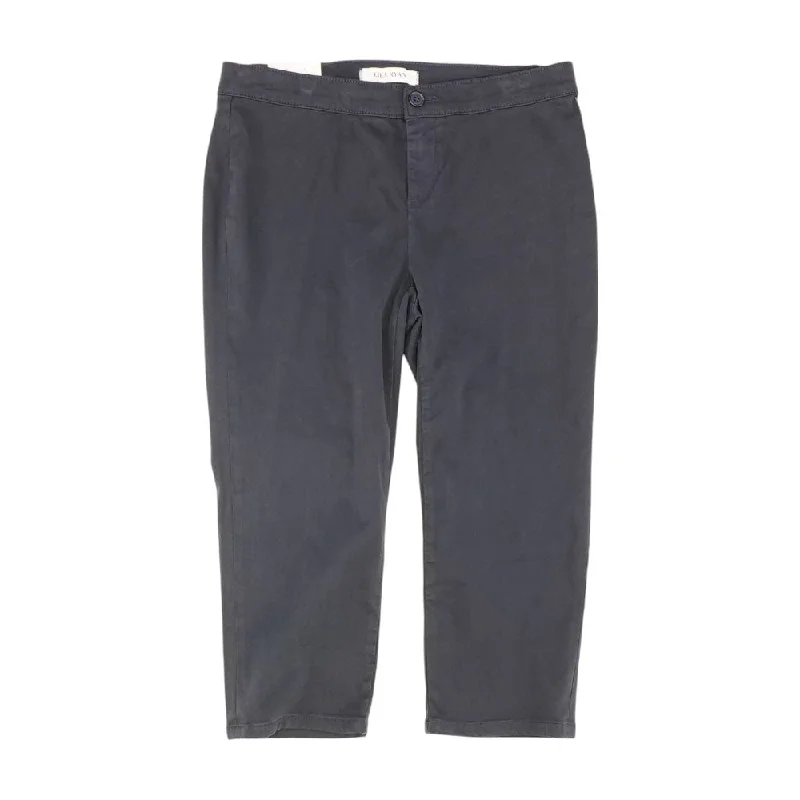 Navy Solid Capri Pants Elegant Silk Pants