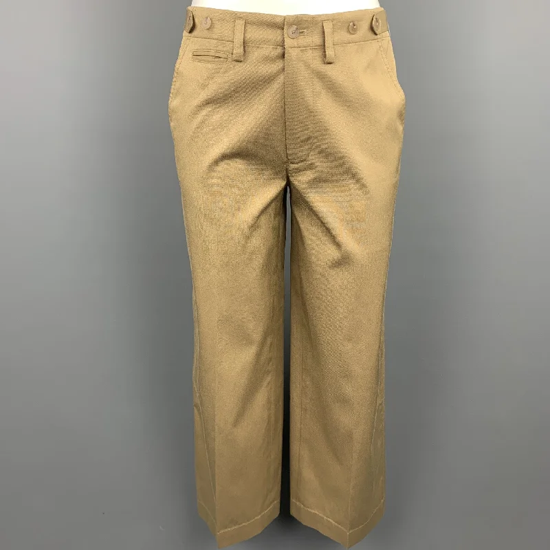 RALPH LAUREN Black Label Size 2 Khaki Cotton / Silk Wide Leg Dress Pants Casual Skinny Fit Pants