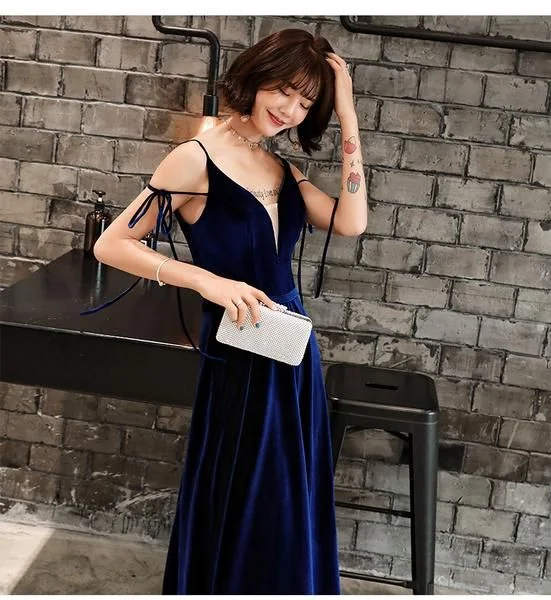 Beautiful Velvet Party Dress, Straps Long Prom Dress C1740 Tunics Winter warm