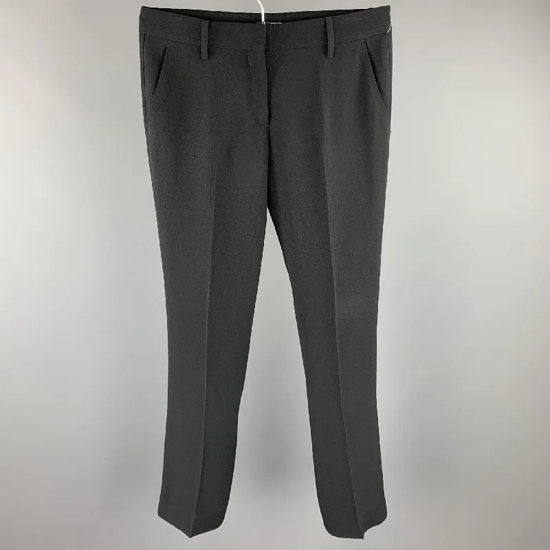 PRADA Size 6 Black Crepe Straight Leg Dress Pants Relaxed Linen Pants