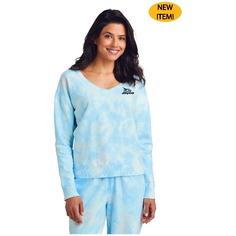 Port & Company® Ladies Beach Wash® Cloud Tie-Dye V-Neck Sweatshirt - LPC140V Hoodie with Longline Fit Extended Stylish