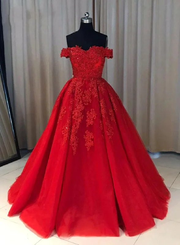 Red Off Shoulder Gorgeous Prom Dress, Lovely Formal Gowns , Party Dresses Tunics Wedding white