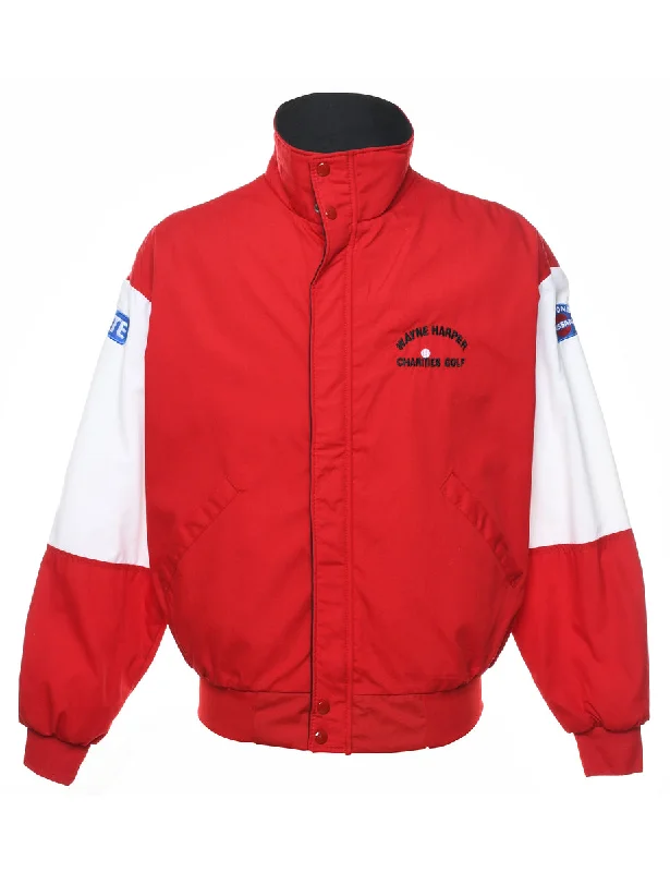 Red & White Wayne Harper Gold Embroidered Jacket - L One-Shoulder Jacket Off-the-Shoulder Jacket Asymmetrical Jacket