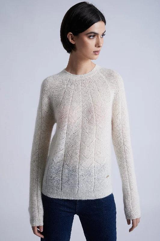 Mohair and viscose crew neck pointelle sweater Chenille Fabric Brocade Fabric Lace Fabric
