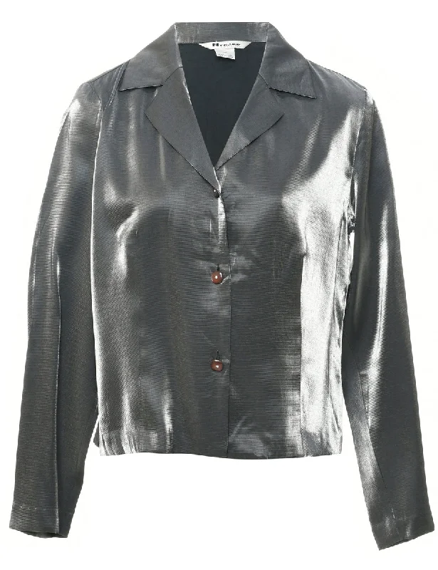 Silver Evening Jacket - L Ribbed Jacket Pleated Jacket Ruffled Jacket