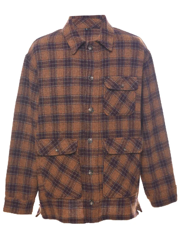 Plaid Brown Jacket - L Cotton Jacket Linen Jacket Terry Jacket