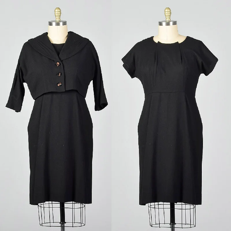 1950s Black Wool Dress and Jacket Set Plaid Jacket Tartan Jacket Houndstooth Jacket