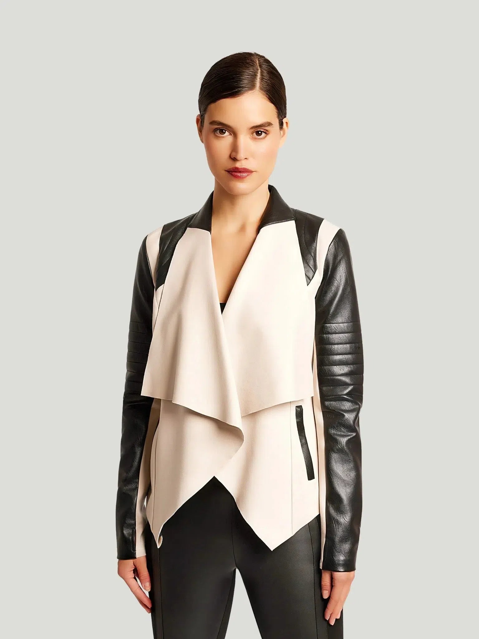 Blanc Noir Drape Front Jacket Faux Fur Fabric Real Fur Fabric Shearling Fabric