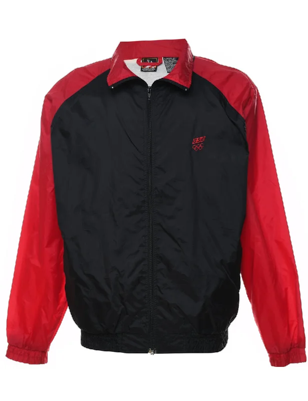 Red & Black Two-Tone U.S.A Nylon Jacket - M Faux Fur Jacket Real Fur Jacket Shearling Jacket