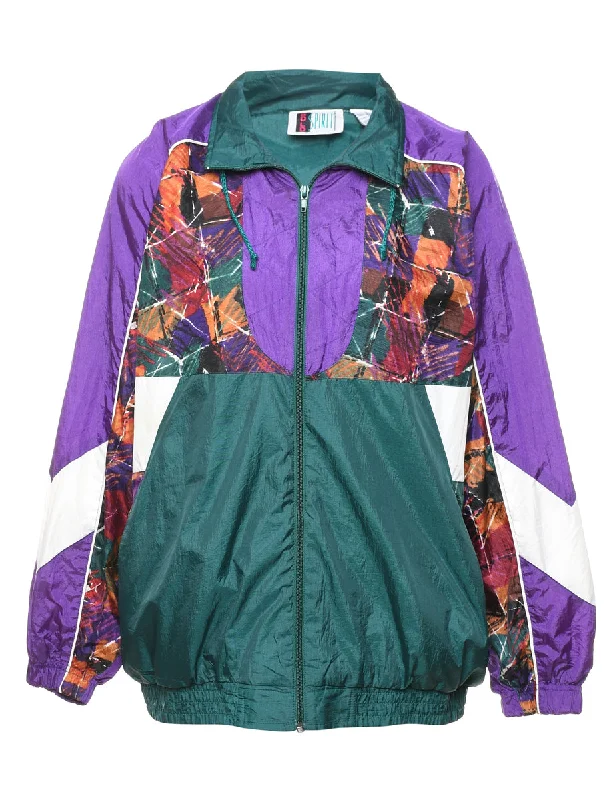 Patchwork Design Multi-Colour Nylon Jacket - L One-Shoulder Jacket Off-the-Shoulder Jacket Asymmetrical Jacket