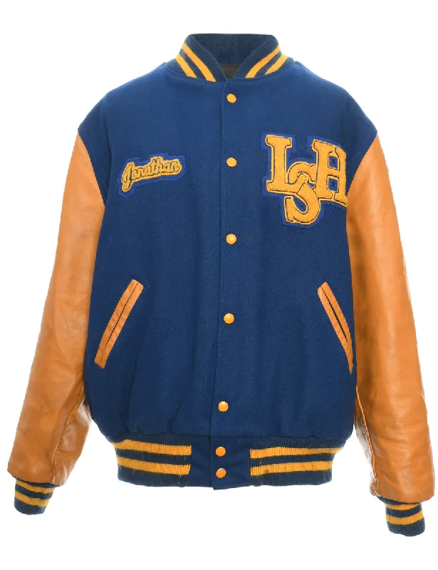 Popper Front Blue & Yellow Team Jacket - L Belted Jacket Elasticated Jacket Padded Jacket